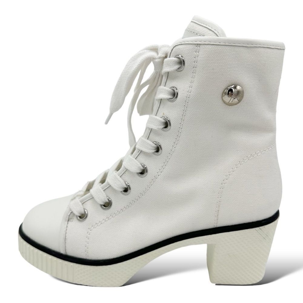 Giuseppe Zanotti White High-Top High Heeled Canvas Lace-Up Boots‎ Sneaker Sz 6 - Picture 2 of 11